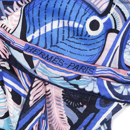 Hermes Cashmere Silk De La Mer Au Ciel Shawl 140 Marine Rose Turquoise 3 of 5
