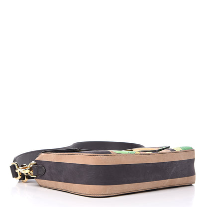 Fendi Nubuck Pequin Floral Print Baguette Tobacco Moro Ebano 4 of 13