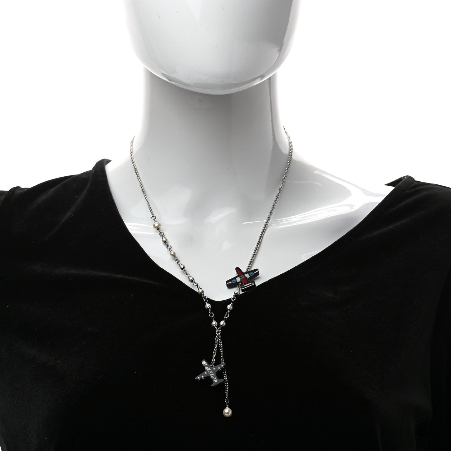 Resin Pearl Striped Airplane Necklace Black White Multi