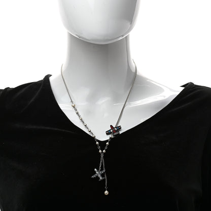 Chanel Resin Pearl Striped Airplane Necklace Black White Multi 2 of 5