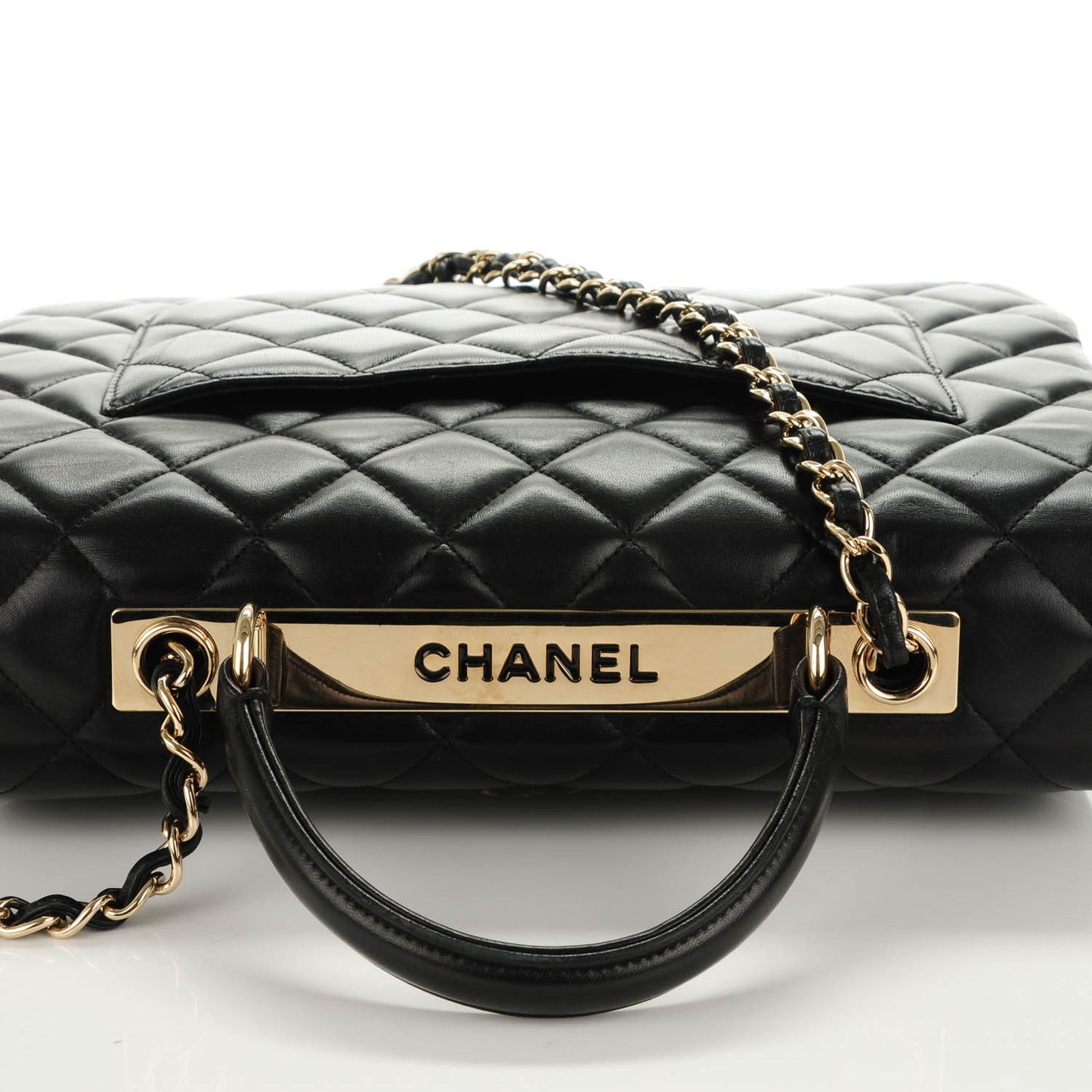 Lambskin Quilted Large Trendy CC Dual Handle Flap Bag Black