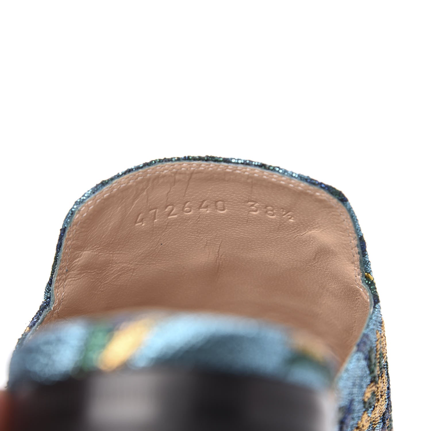Gucci Iridescent Brocade Womens Princetown Slippers 38.5 Azure Multicolor Oro 8 of 9
