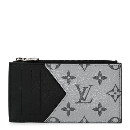 Louis Vuitton Metallic Taigarama Coin Card Holder Gunmetal Grey Black 1 of 7