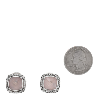 David Yurman Sterling Silver Diamond Rose Quartz 11mm Albion Earrings 2 of 4