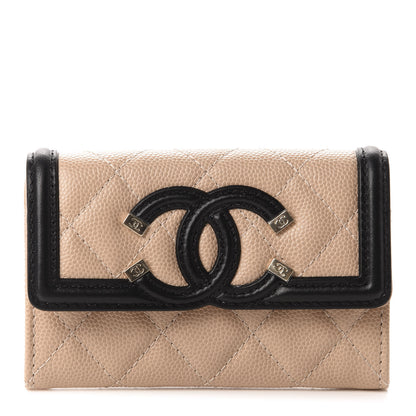 Chanel Caviar Quilted Filigree Flap Card Holder Wallet Beige Black 1 of 9