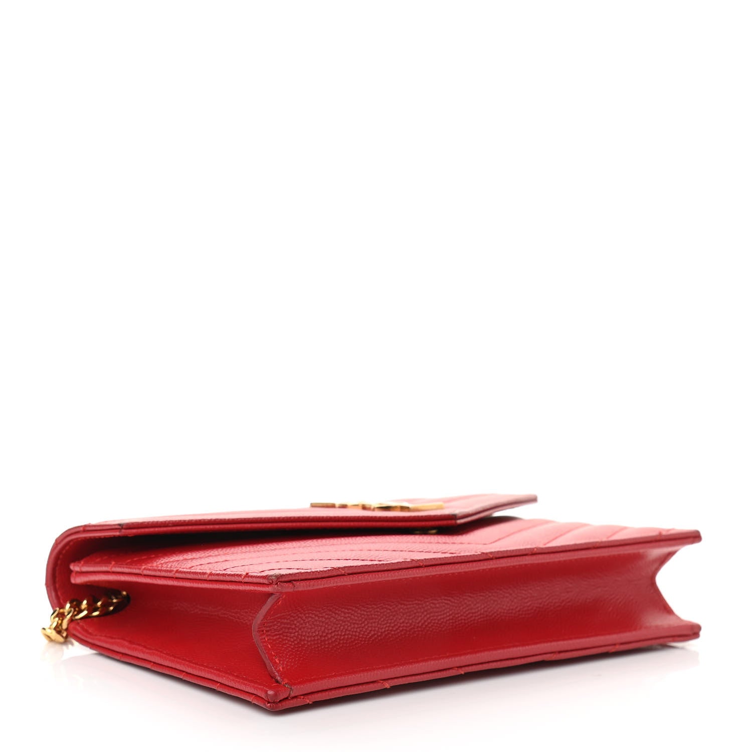 Saint Laurent Grain De Poudre Matelasse Chevron Cassandre Envelope Chain Wallet New Red 4 of 11