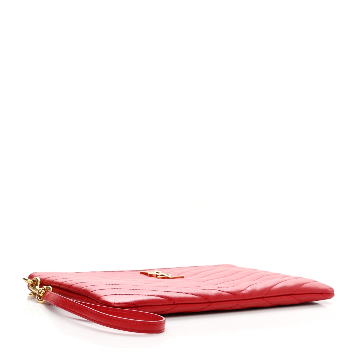 Calfskin Matelasse Chevron Monogram A5 Wristlet Red