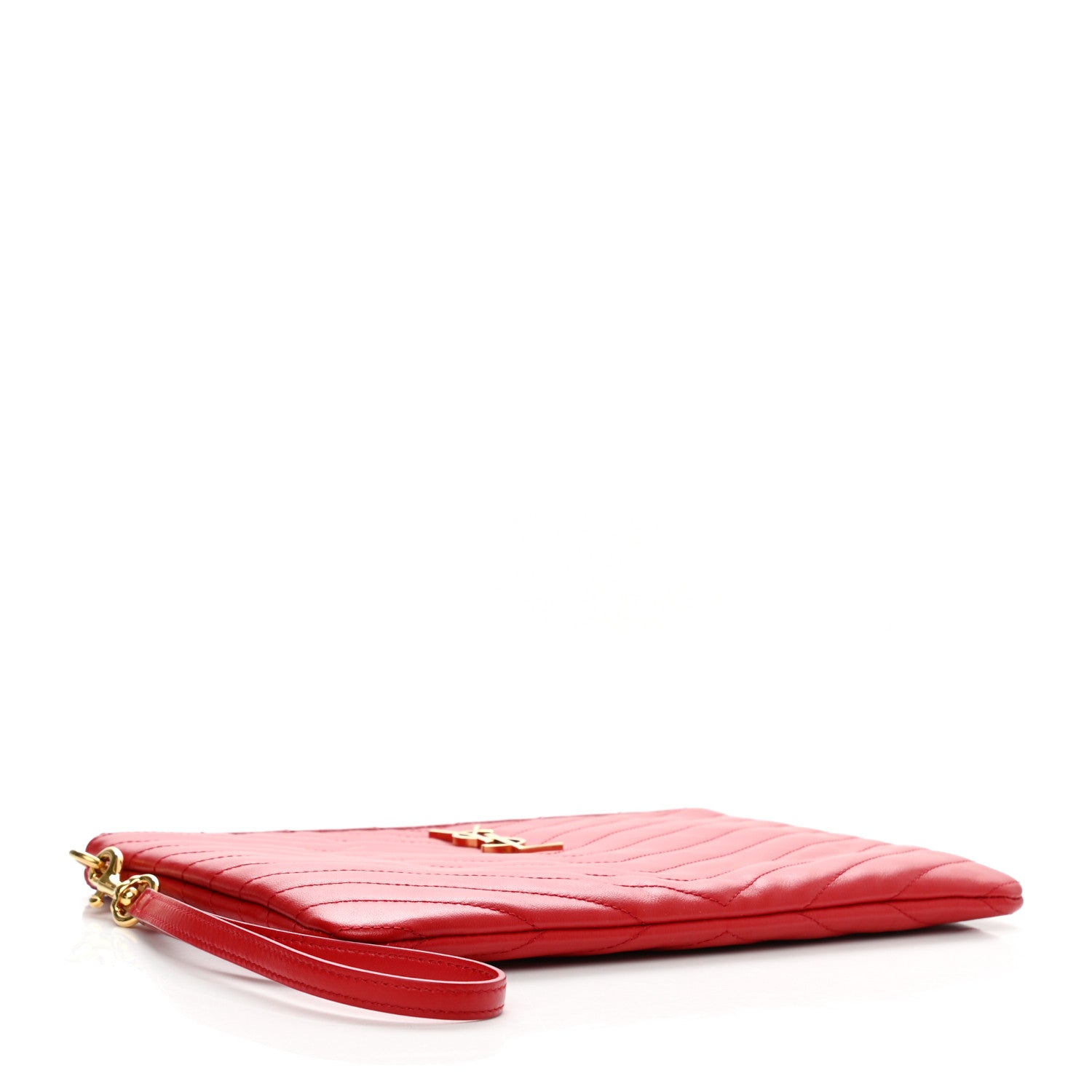Saint Laurent Calfskin Matelasse Chevron Monogram A5 Wristlet Red 4 of 8