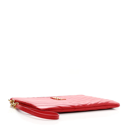 Saint Laurent Calfskin Matelasse Chevron Monogram A5 Wristlet Red 4 of 8