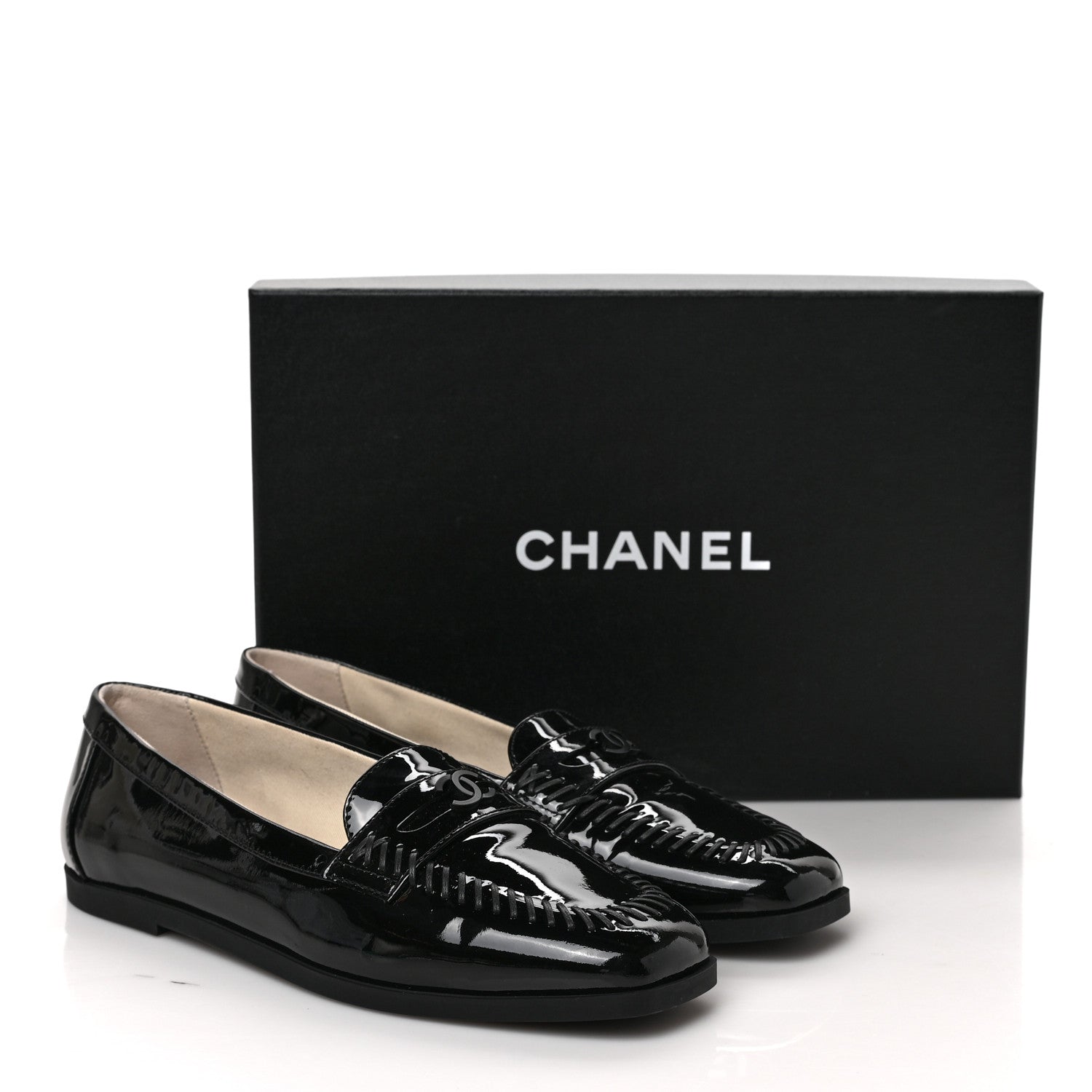 Chanel Patent CC Mocassin Loafers 38 Black 9 of 9