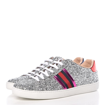 Gucci Glitter Web Ace Sneakers 38.5 Silver 3 of 11