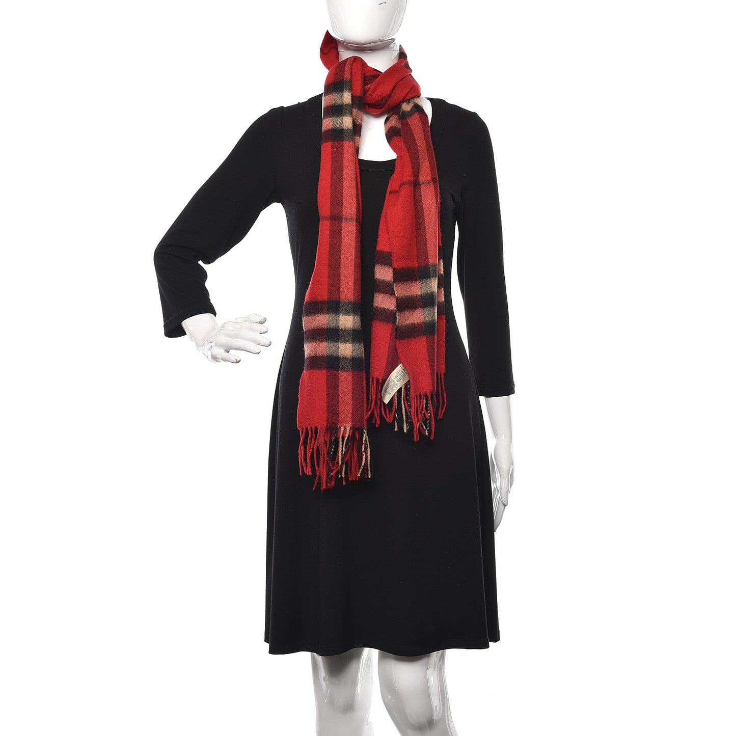 Cashmere Classic Check Fringe Scarf Parade Red