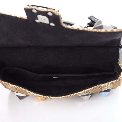 Fendi Paglia Vitello Dolce Paillettes Flowerland Studded Striped Micro Double Baguette Natural Multicolor 4 of 10