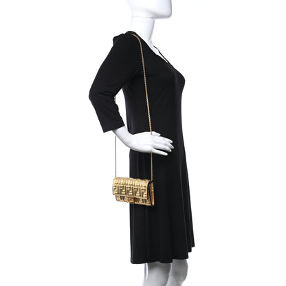 Fendi Vitello Catalan Mirror FF 1974 Embossed Continental Wallet on Chain Gold 2 of 9