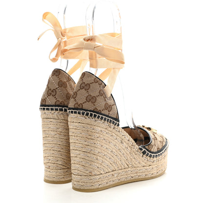 Gucci Monogram Matelasse GG Marmont Ankle Wrap Platform 35/120mm Espadrille Wedges 39 Beige Ebony Black Sand Storm 4 of 10