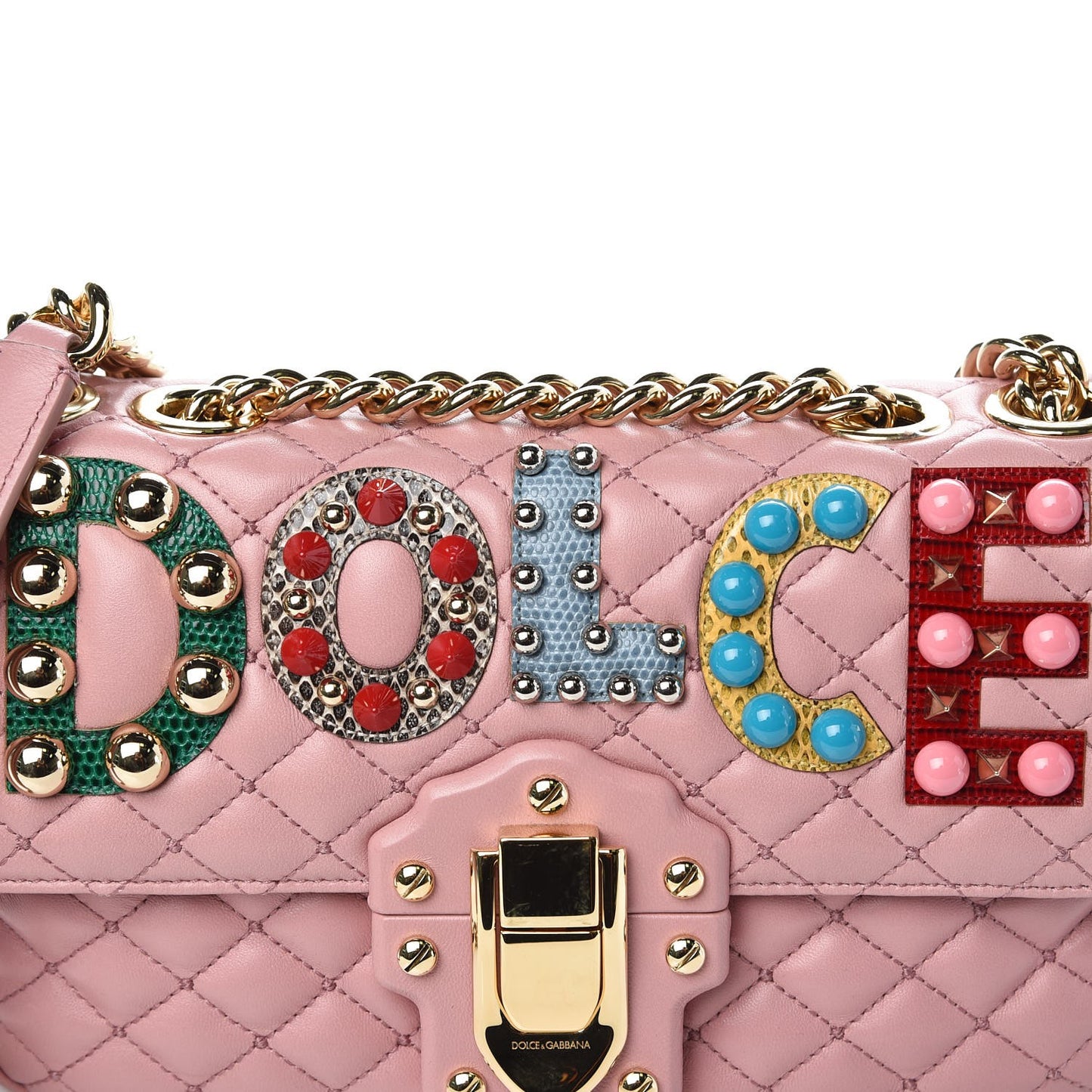 Lambskin Watersnake Embellished Lucia Shoulder Bag Rosa