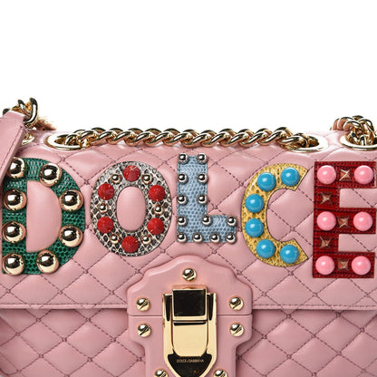 Dolce & Gabbana Lambskin Watersnake Embellished Lucia Shoulder Bag Rosa 7 of 8