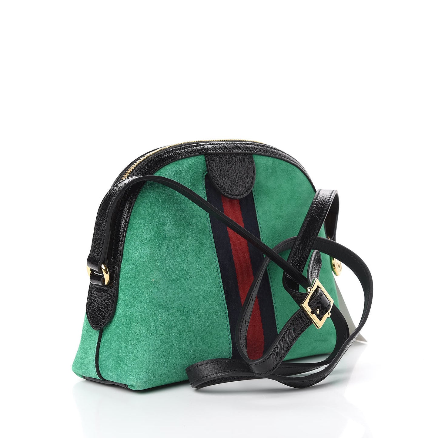 Suede Patent GG Web Small Ophidia Dome Shoulder Bag New Shamarock Black