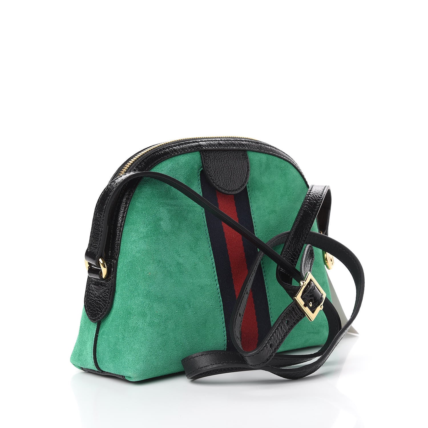 Gucci Suede Patent GG Web Small Ophidia Dome Shoulder Bag New Shamarock Black 2 of 10
