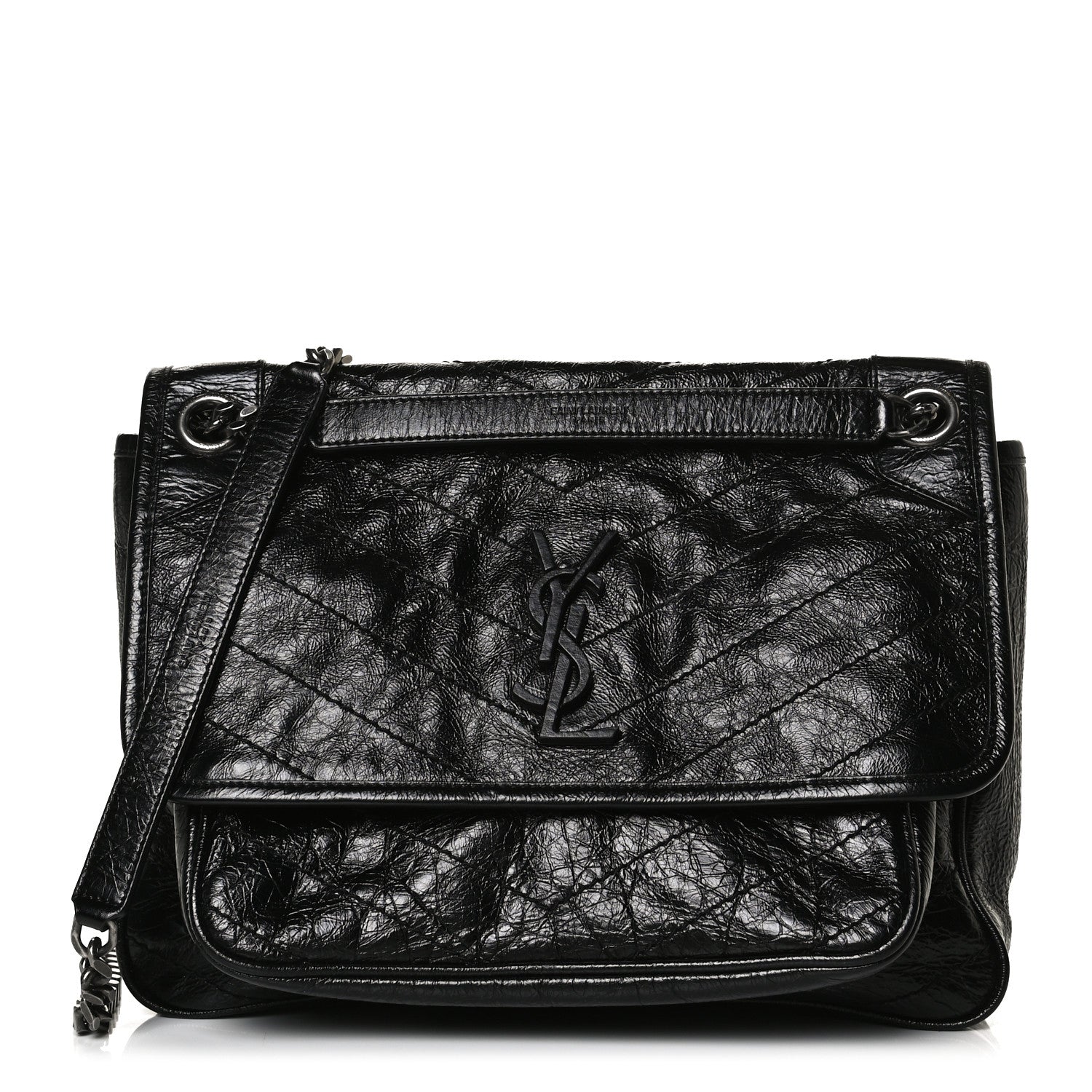 Saint Laurent Crinkled Calfskin Matelasse Monogram Medium Niki Chain Satchel Black 1 of 14
