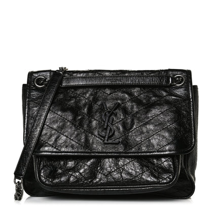 Saint Laurent Crinkled Calfskin Matelasse Monogram Medium Niki Chain Satchel Black 1 of 14