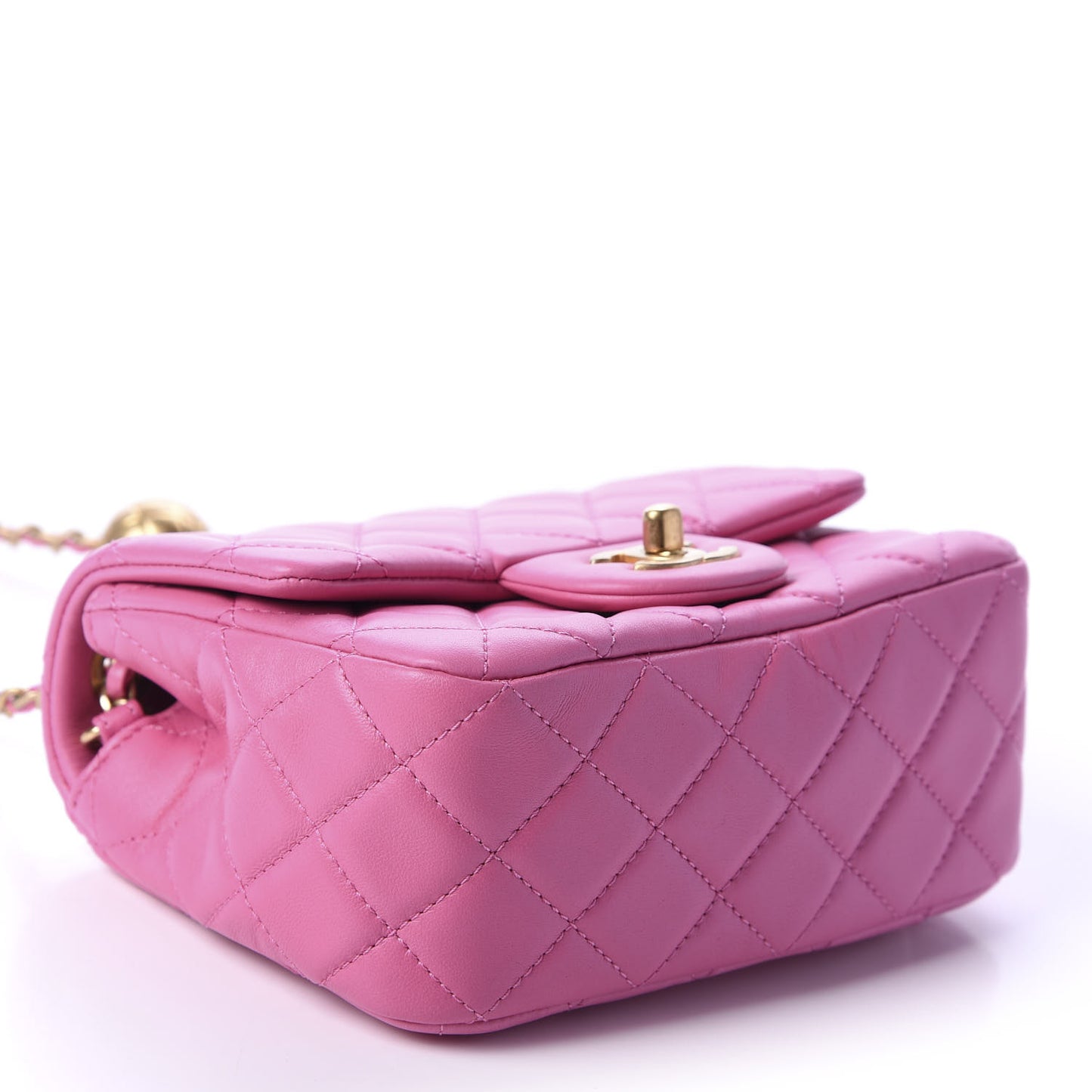 Lambskin Quilted Mini Pearl Crush Flap Pink