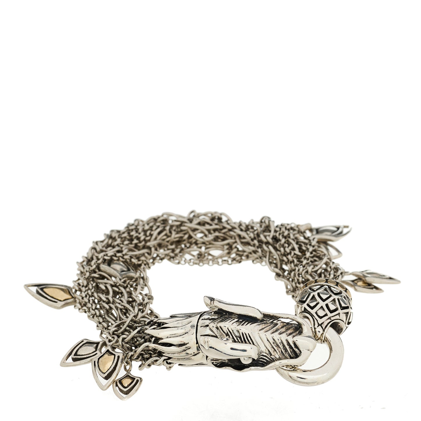 Sterling Silver 18K Yellow Gold Naga Dragon Multi Strand Chain Bracelet