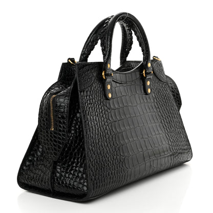 Balenciaga Shiny Supple Calfskin Crocodile Embossed Brass Hardware Neo Classic City Black 3 of 13