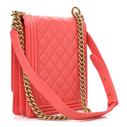 Chanel Calfskin Quilted North South Boy Flap Coral 3 of 10