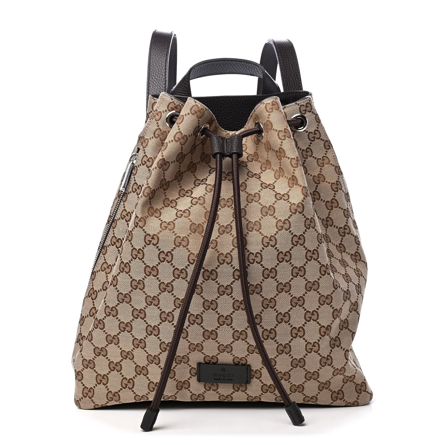 Gucci Monogram Dollar Calfskin O Drawstring Backpack Beige Ebony Testa di Moro Dark Chocolate 1 of 4