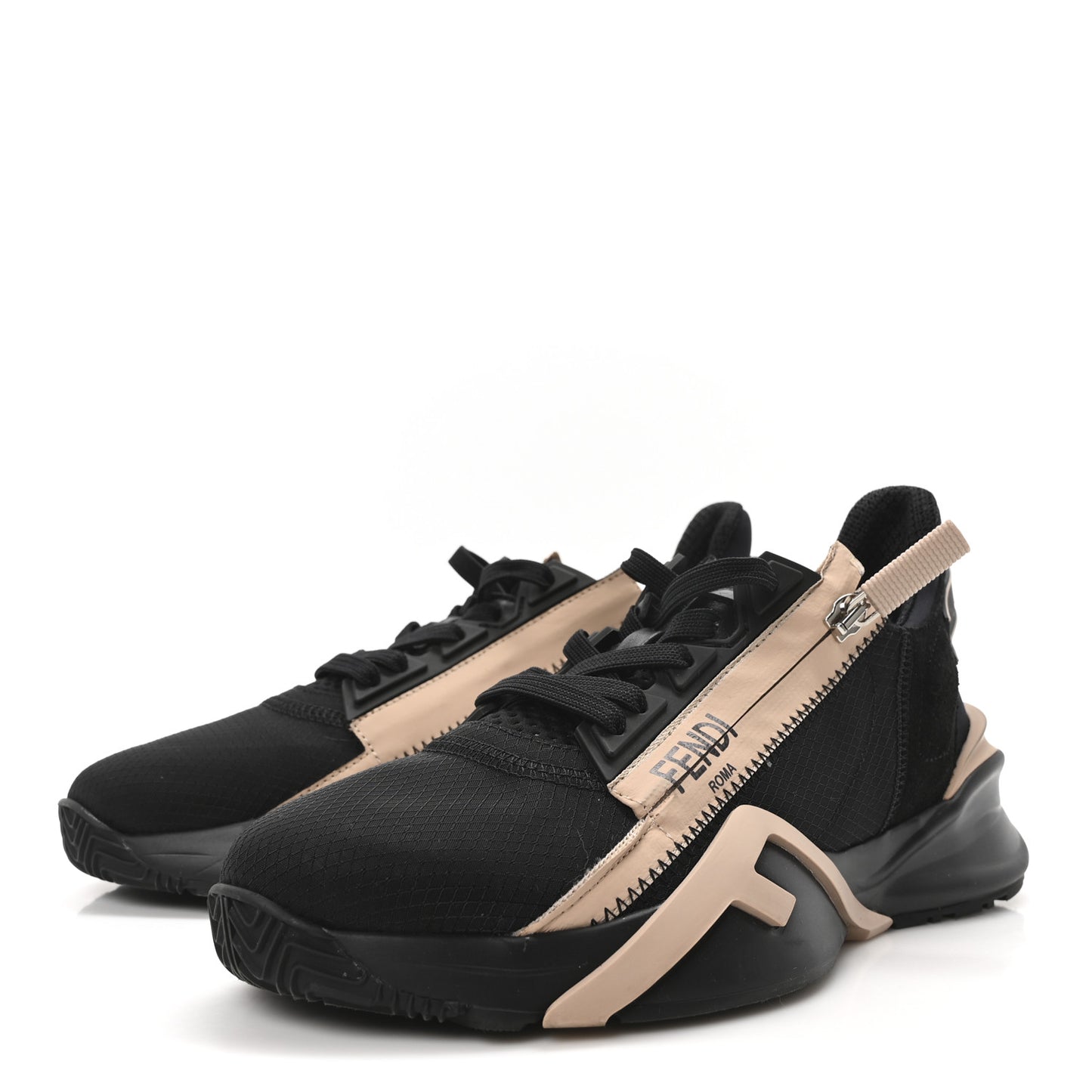 Nylon Suede Lycra Fendi Flow Low Top Sneakers 36 Black