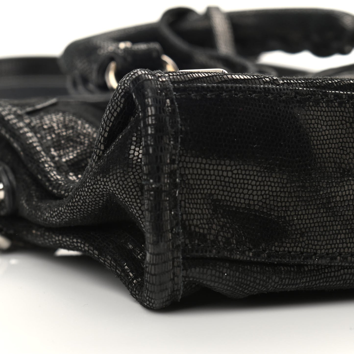 Lizard Embossed Agneau Silver Metallic Edge Hardware Nano City Black