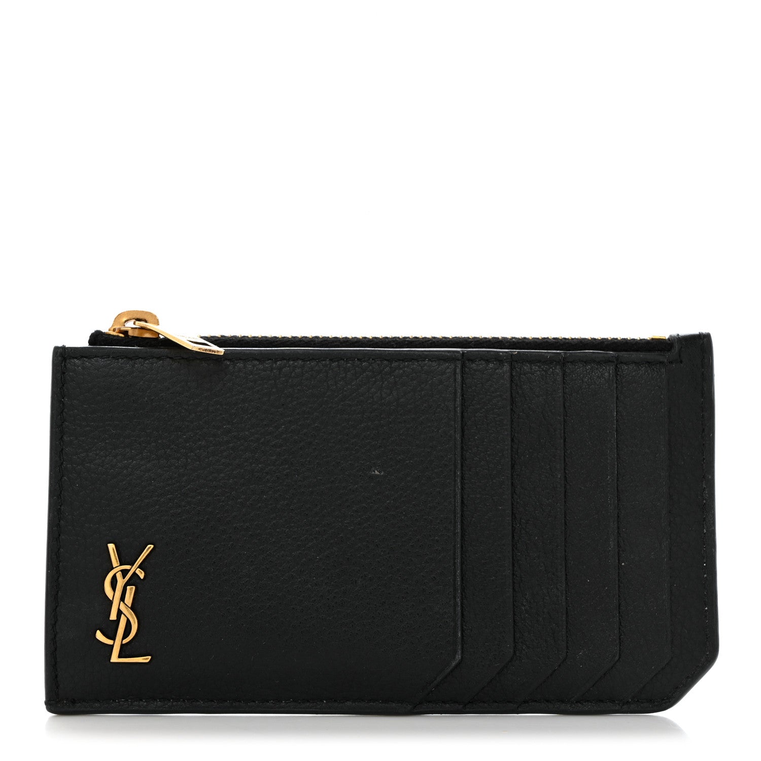 Saint Laurent Grained Calfskin Monogram 5 Fragments Zip Pouch Card Holder Black 1 of 8
