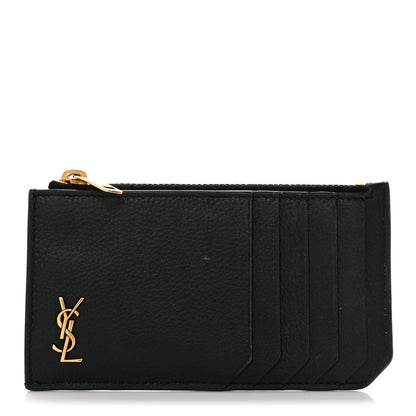 Saint Laurent Grained Calfskin Monogram 5 Fragments Zip Pouch Card Holder Black 1 of 8