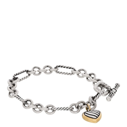 David Yurman Sterling Silver 18k Yellow Gold Cable Heart Charm Bracelet 1 of 4