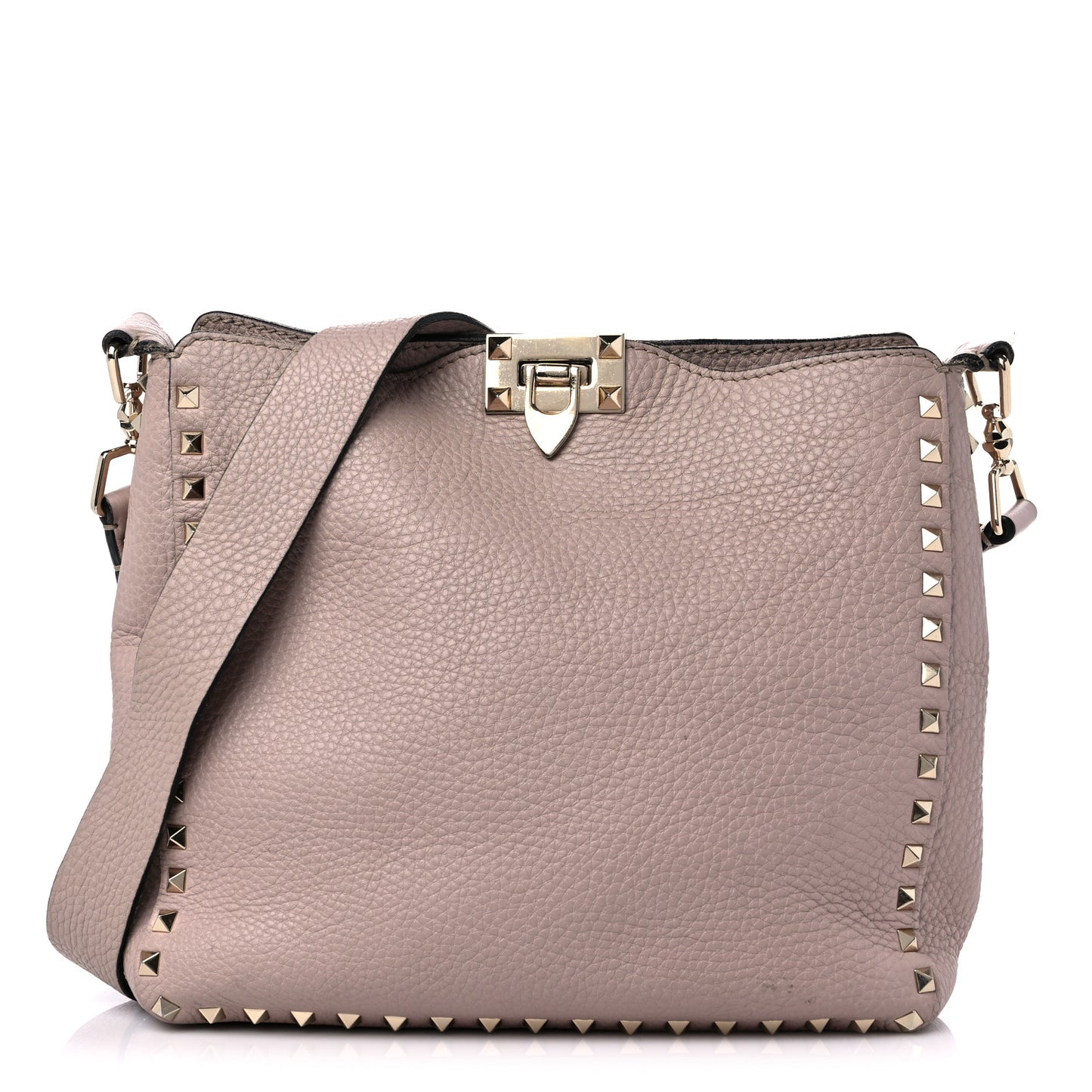 Pebbled Calfskin Small Rockstud Flip-Lock Messenger Bag Water Rose