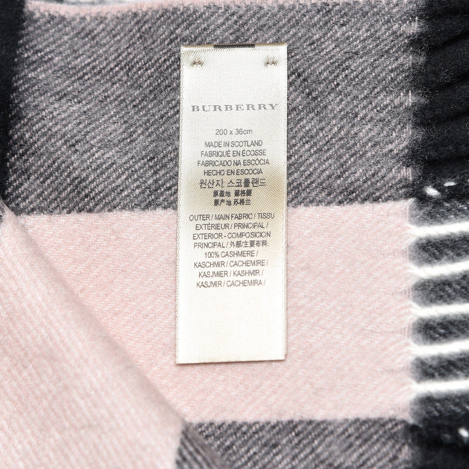 Burberry Cashmere Giant Heritage Check Fringe Scarf Ash Rose 5 of 5