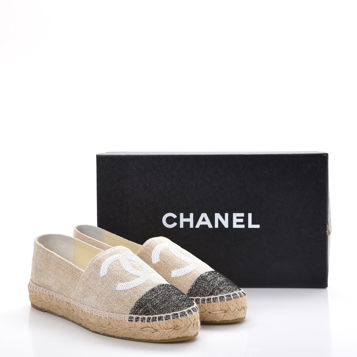 Toile Sequin CC Espadrilles 37 Beige Black