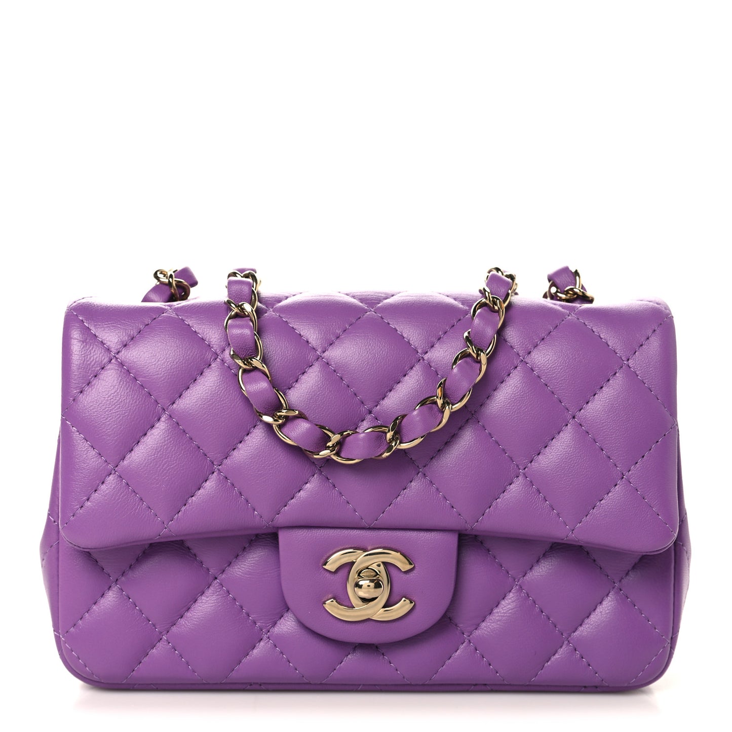 Lambskin Quilted Mini Rectangular Flap Purple