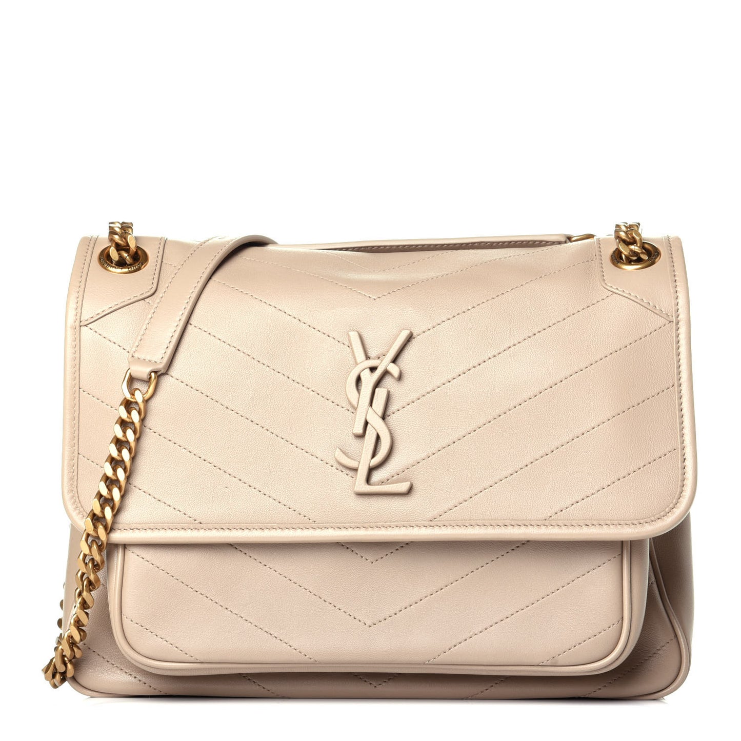 Lambskin Matelasse Monogram Medium Niki Chain Satchel Dark Beige