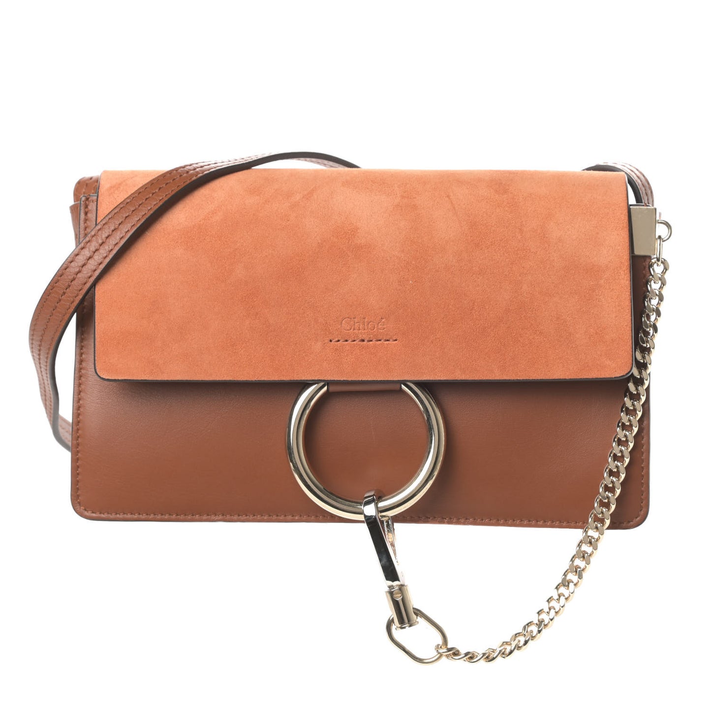 Suede Calfskin Small Faye Shoulder Bag Tobacco