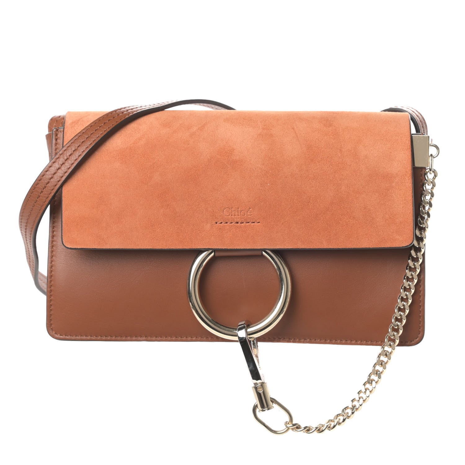 Chloe Suede Calfskin Small Faye Shoulder Bag Tobacco 1 of 8