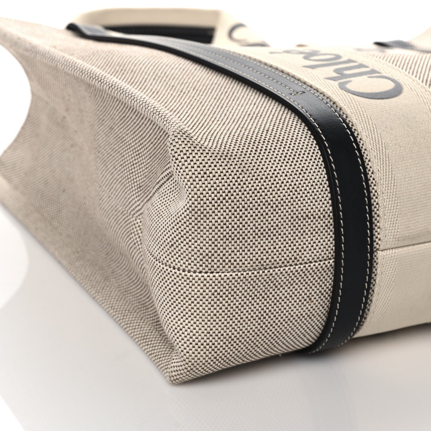 Cotton Calfskin Medium Woody Ribbon Tote White Black