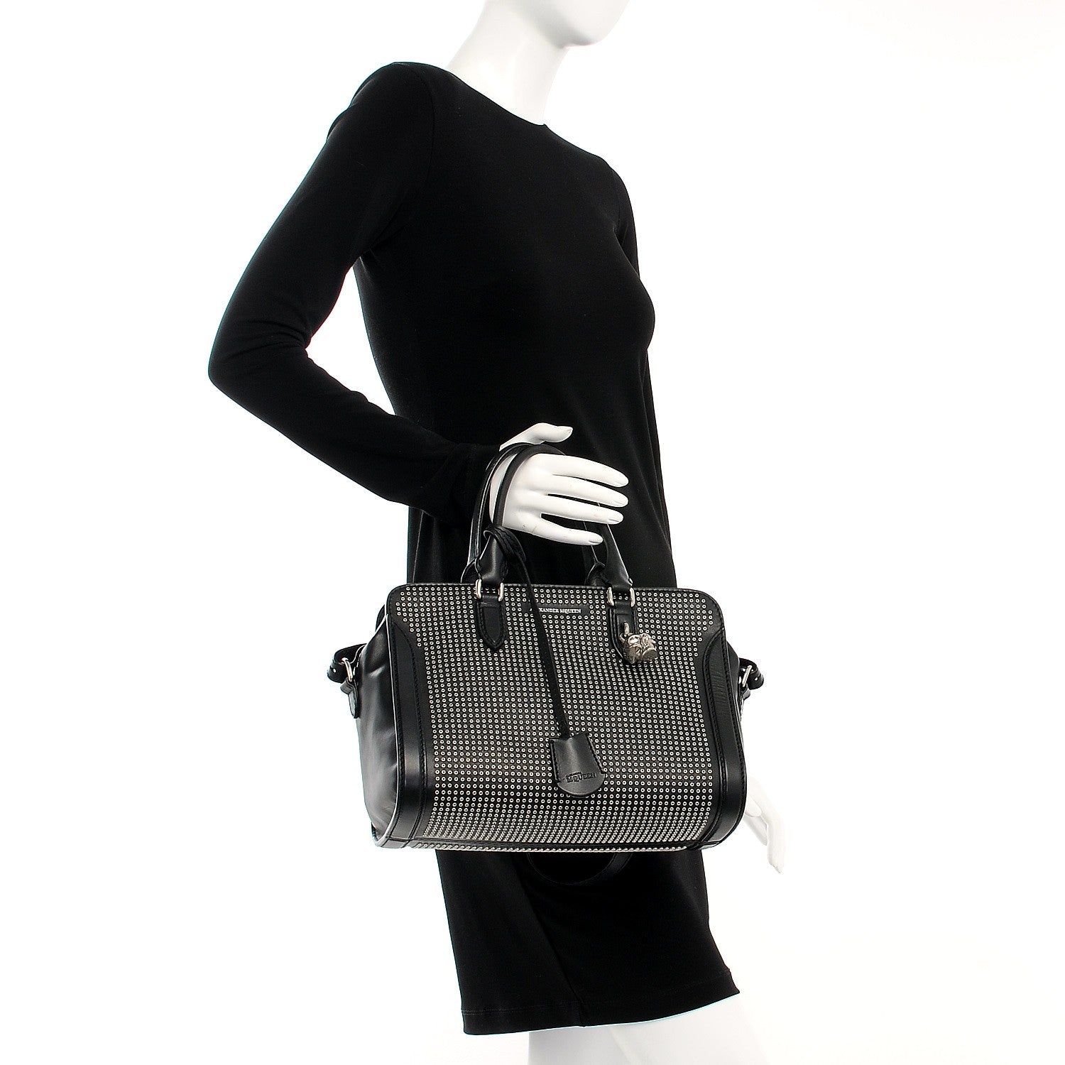 Alexander McQueen Calfskin Small Studded Padlock Zip Around Tote Black 3 of 11