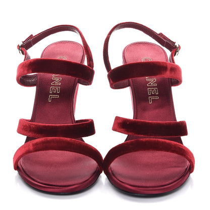 Chanel Velvet Wedge Sandal 40.5 Burgundy 3 of 8