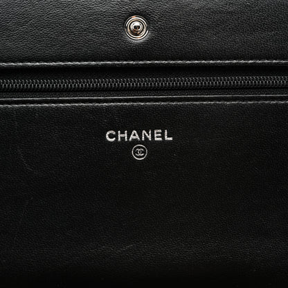 Chanel Lambskin Camellia Quilted Wallet On Chain WOC Black 6 of 11