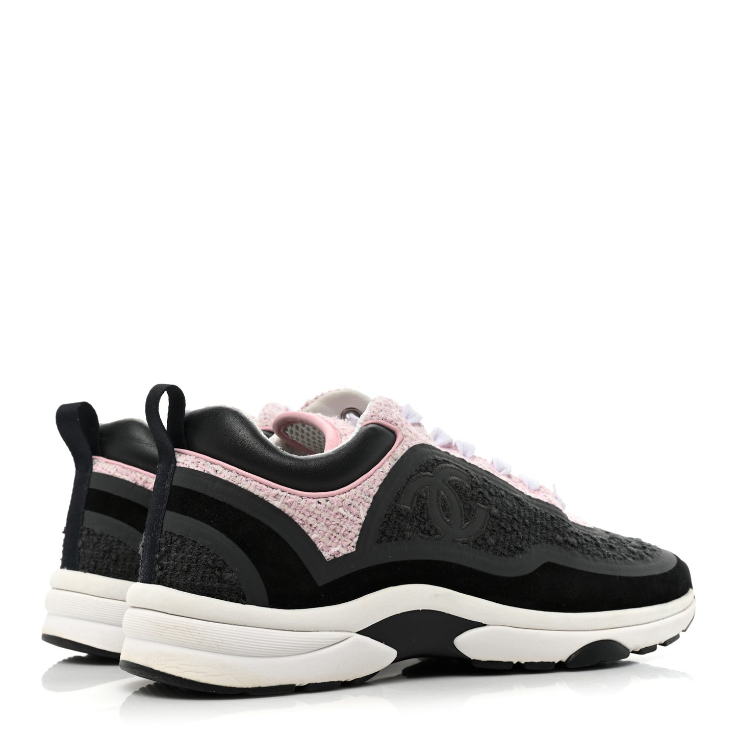 Tweed Suede Calfskin CC Sneakers 39 Gray Pink