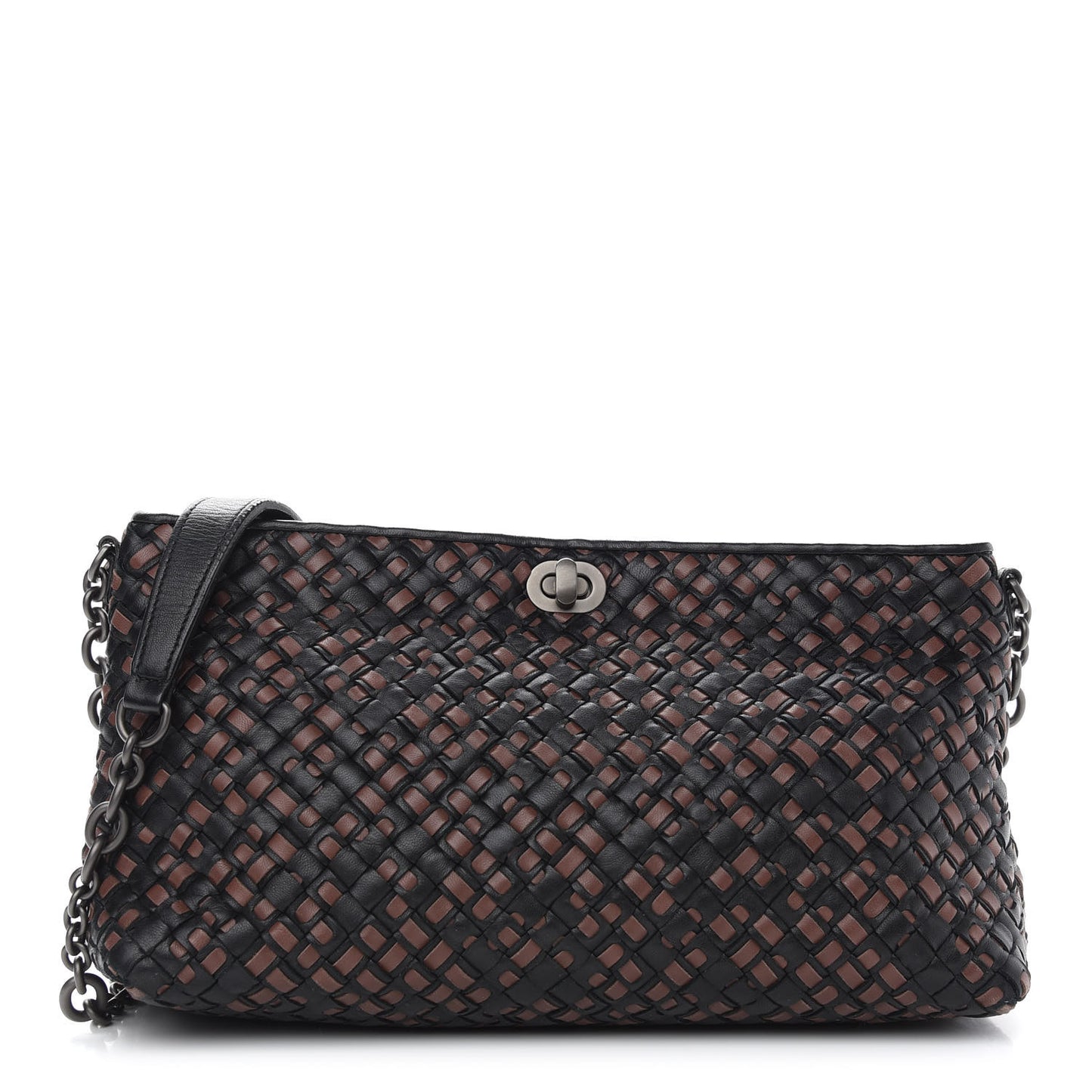 Nappa Intrecciato Chain Crossbody Black Brown