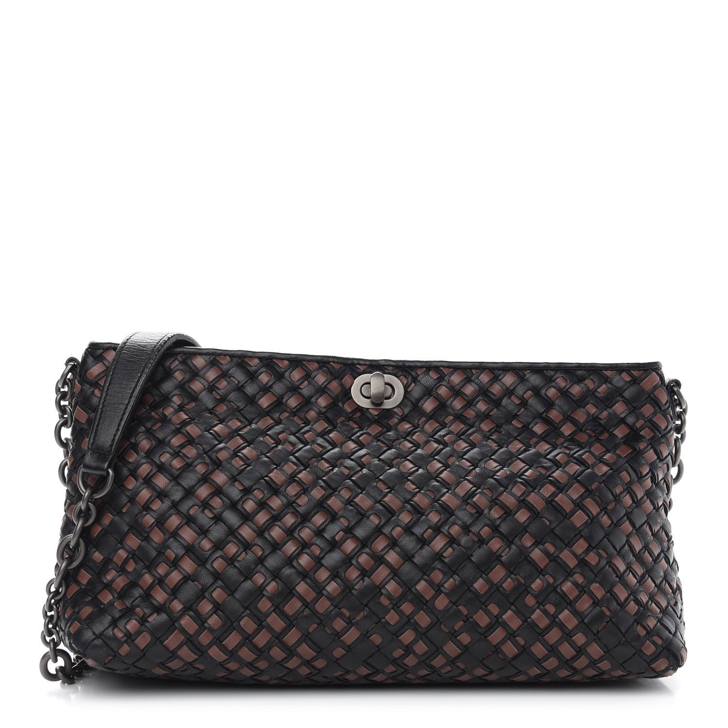 Bottega Veneta Nappa Intrecciato Chain Crossbody Black Brown 1 of 8