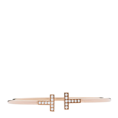 Tiffany 18K Rose Gold Diamond T Wire Bracelet 1 of 3